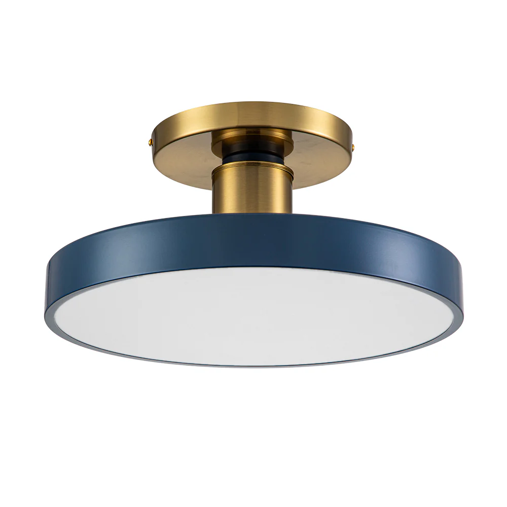 Contemporary Brass Blue Round LED Semi Flush Lighting - Image 6