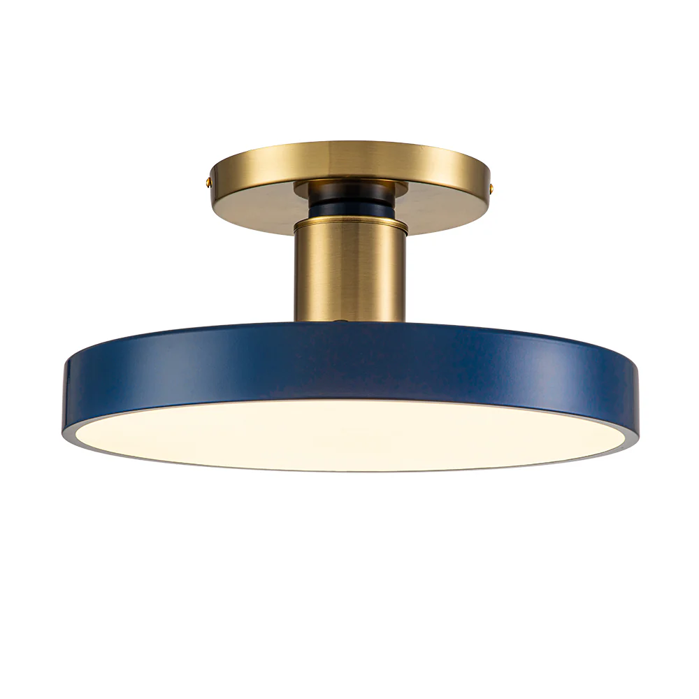 Contemporary Brass Blue Round LED Semi Flush Lighting - Image 7