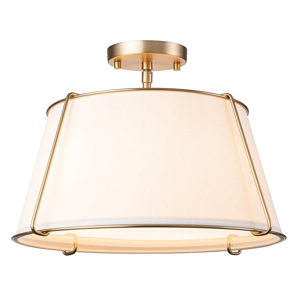 Contemporary Wide Linen Drum Brass Semi Flush Mount - Image 13