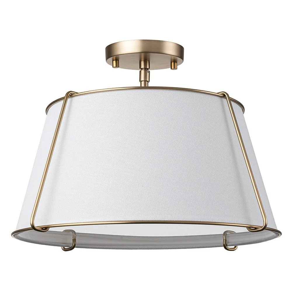 Contemporary Wide Linen Drum Brass Semi Flush Mount - Image 15