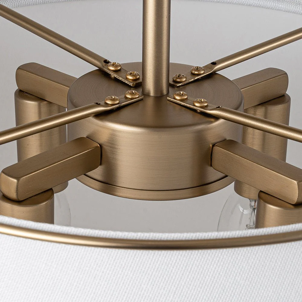 Contemporary Wide Linen Drum Brass Semi Flush Mount - Image 19