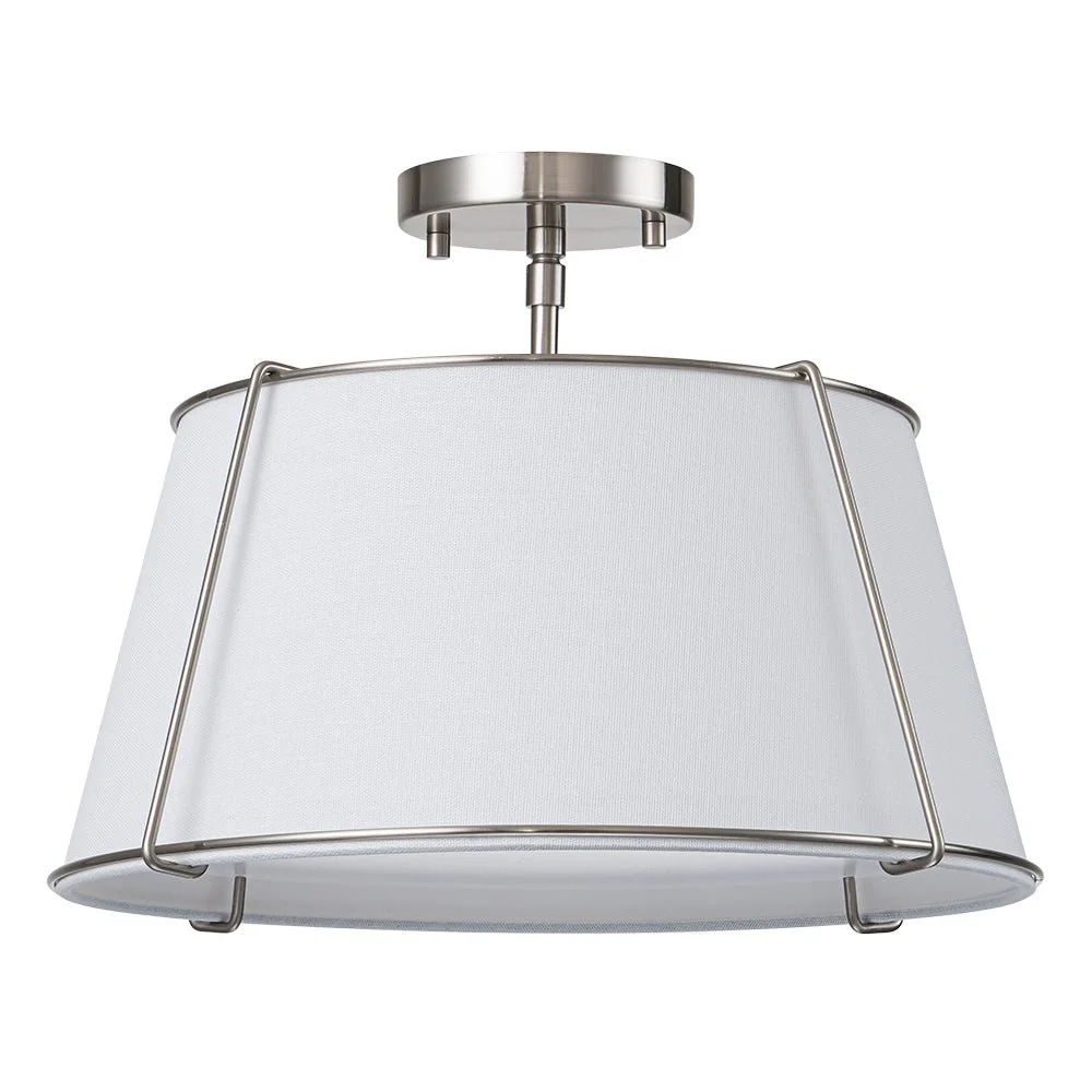 Contemporary Wide Linen Drum Brass Semi Flush Mount - Image 21