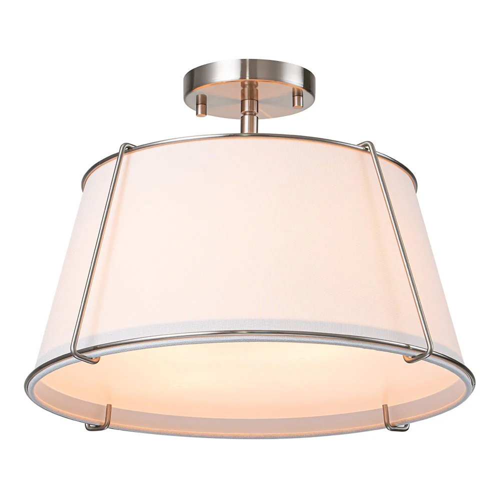 Contemporary Wide Linen Drum Brass Semi Flush Mount - Image 22