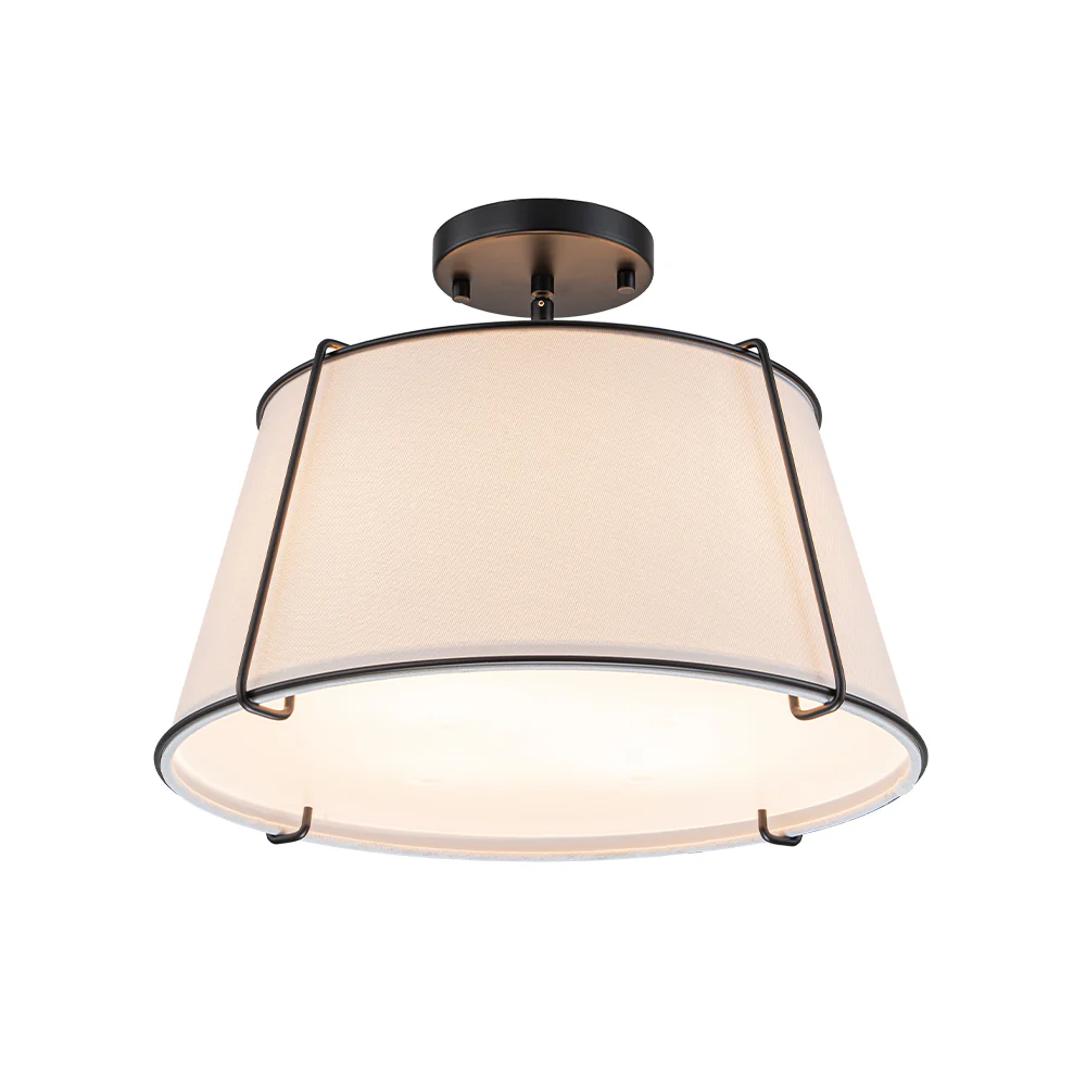 Contemporary Wide Linen Drum Brass Semi Flush Mount - Image 28