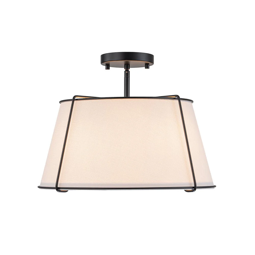 Contemporary Wide Linen Drum Brass Semi Flush Mount - Image 30