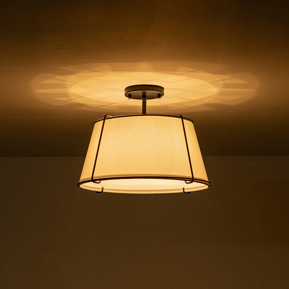 Contemporary Wide Linen Drum Brass Semi Flush Mount - Image 31