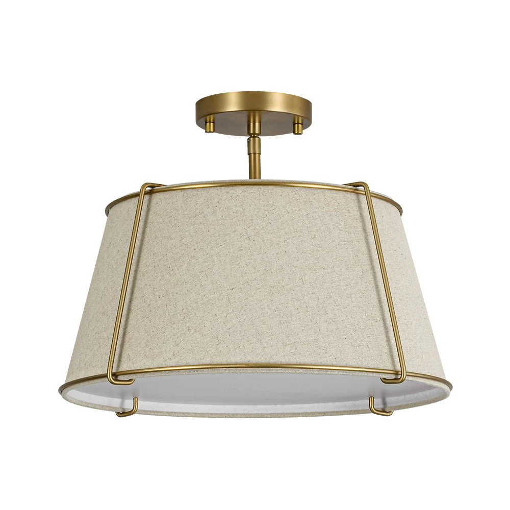 Contemporary Wide Linen Drum Brass Semi Flush Mount - Image 36