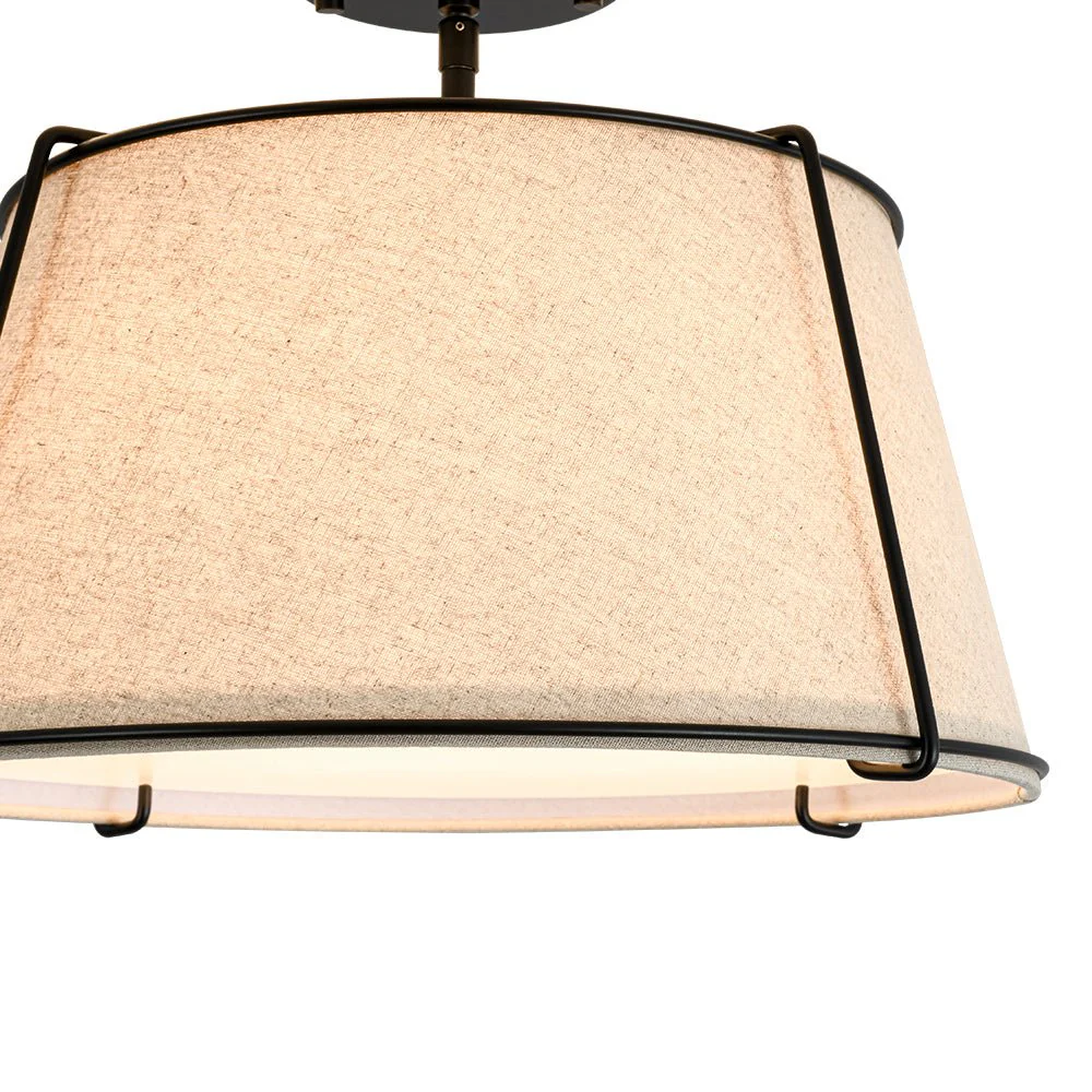 Contemporary Wide Linen Drum Brass Semi Flush Mount - Image 37