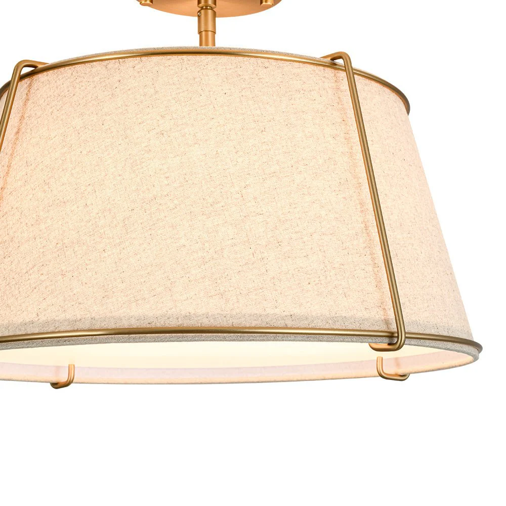 Contemporary Wide Linen Drum Brass Semi Flush Mount - Image 38