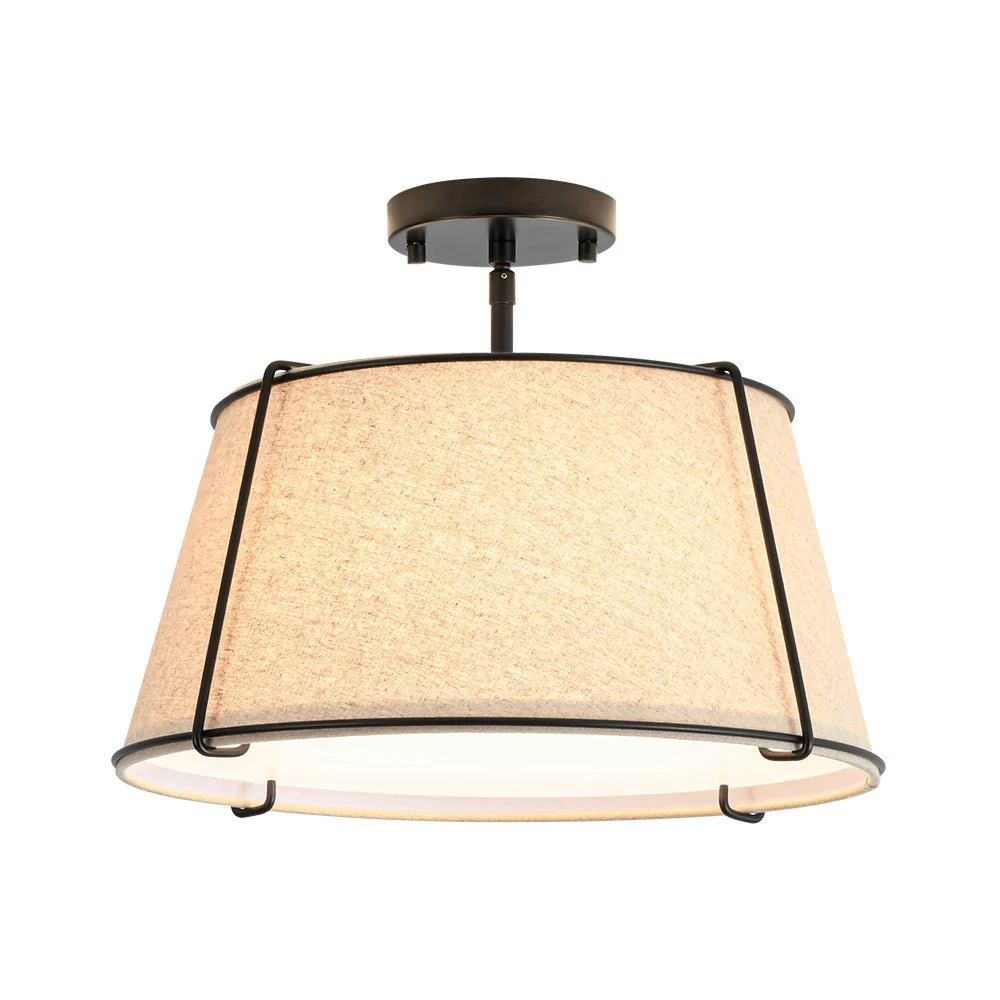 Contemporary Wide Linen Drum Brass Semi Flush Mount - Image 39