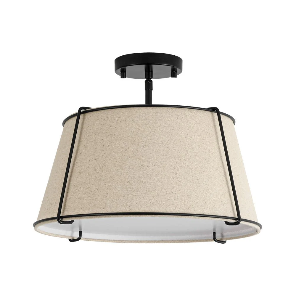 Contemporary Wide Linen Drum Brass Semi Flush Mount - Image 40