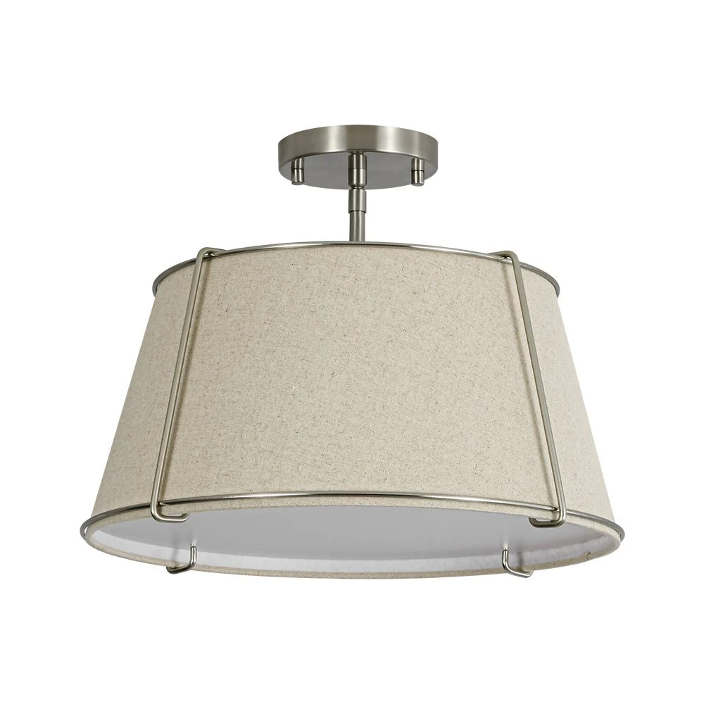 Contemporary Wide Linen Drum Brass Semi Flush Mount - Image 41