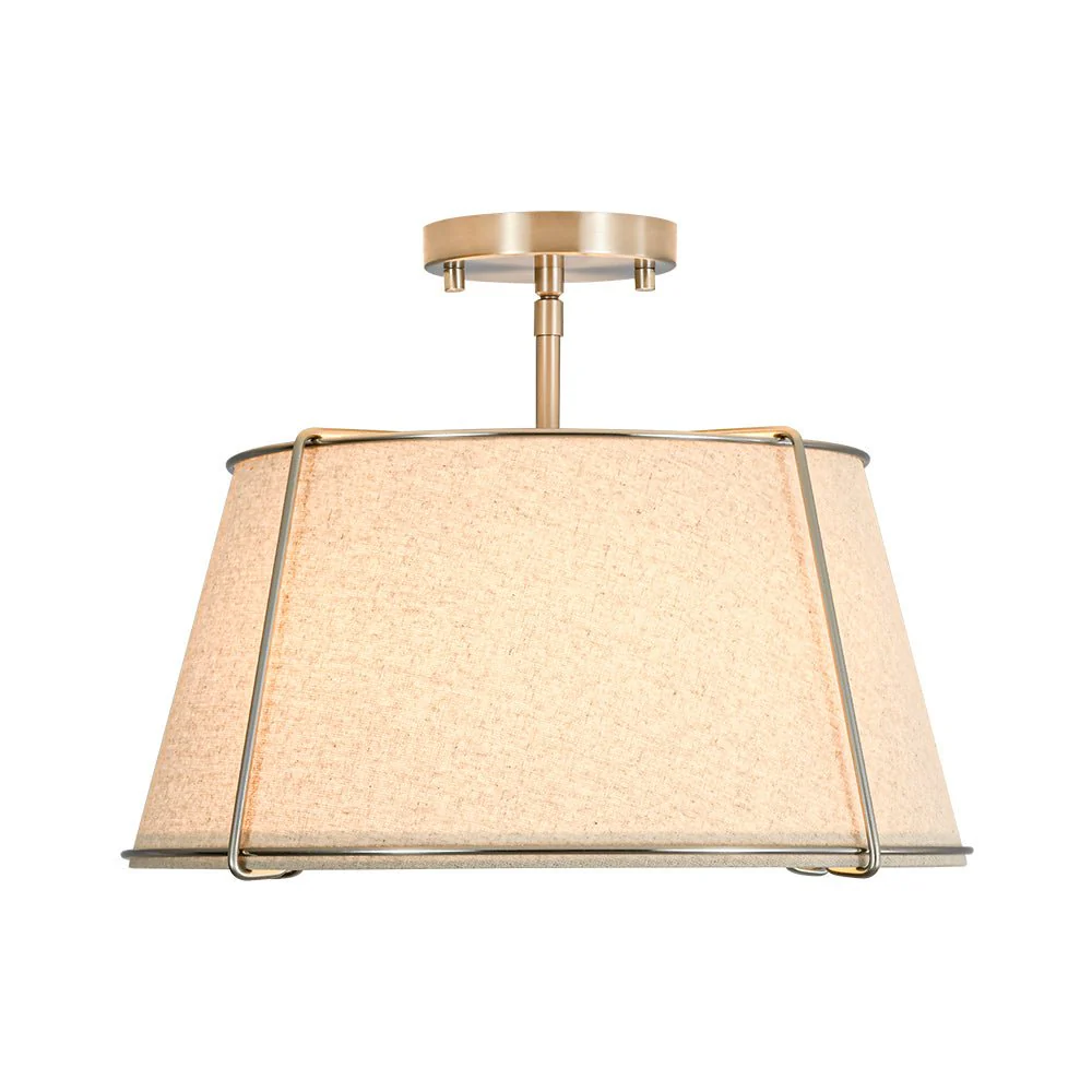 Contemporary Wide Linen Drum Brass Semi Flush Mount - Image 42