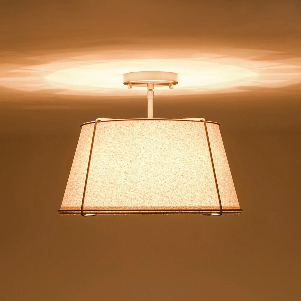Contemporary Wide Linen Drum Brass Semi Flush Mount - Image 43