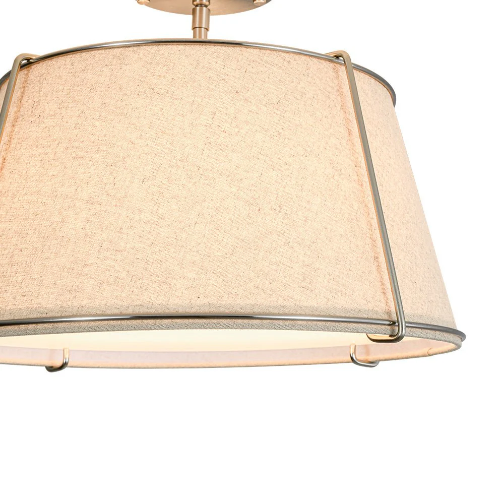 Contemporary Wide Linen Drum Brass Semi Flush Mount - Image 44