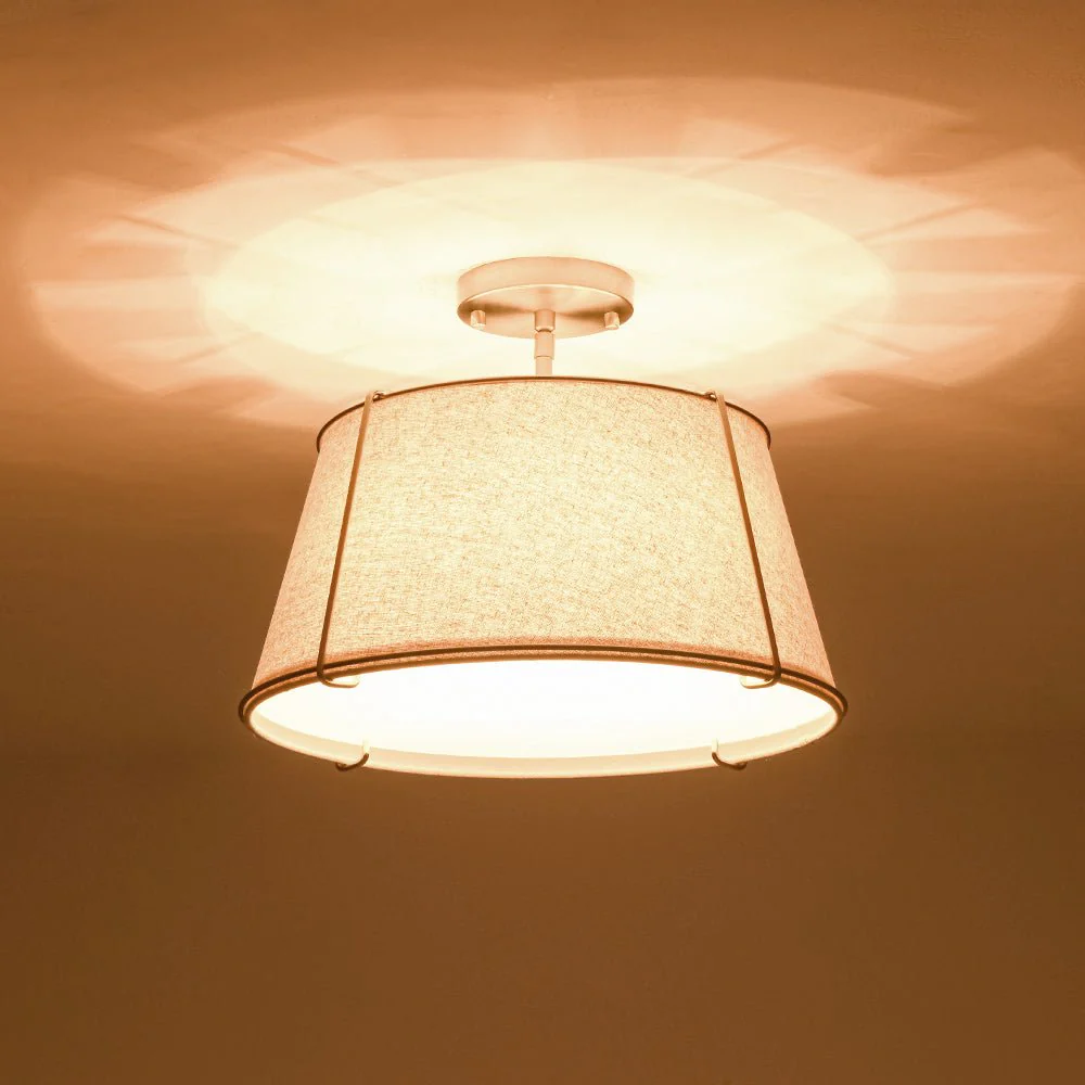 Contemporary Wide Linen Drum Brass Semi Flush Mount - Image 45