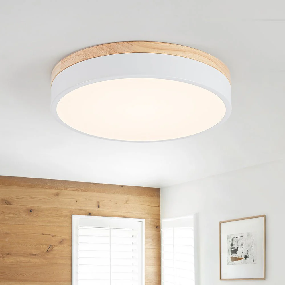 Contemporary Wood Round Dimmable LED Ceiling Light - Image 2