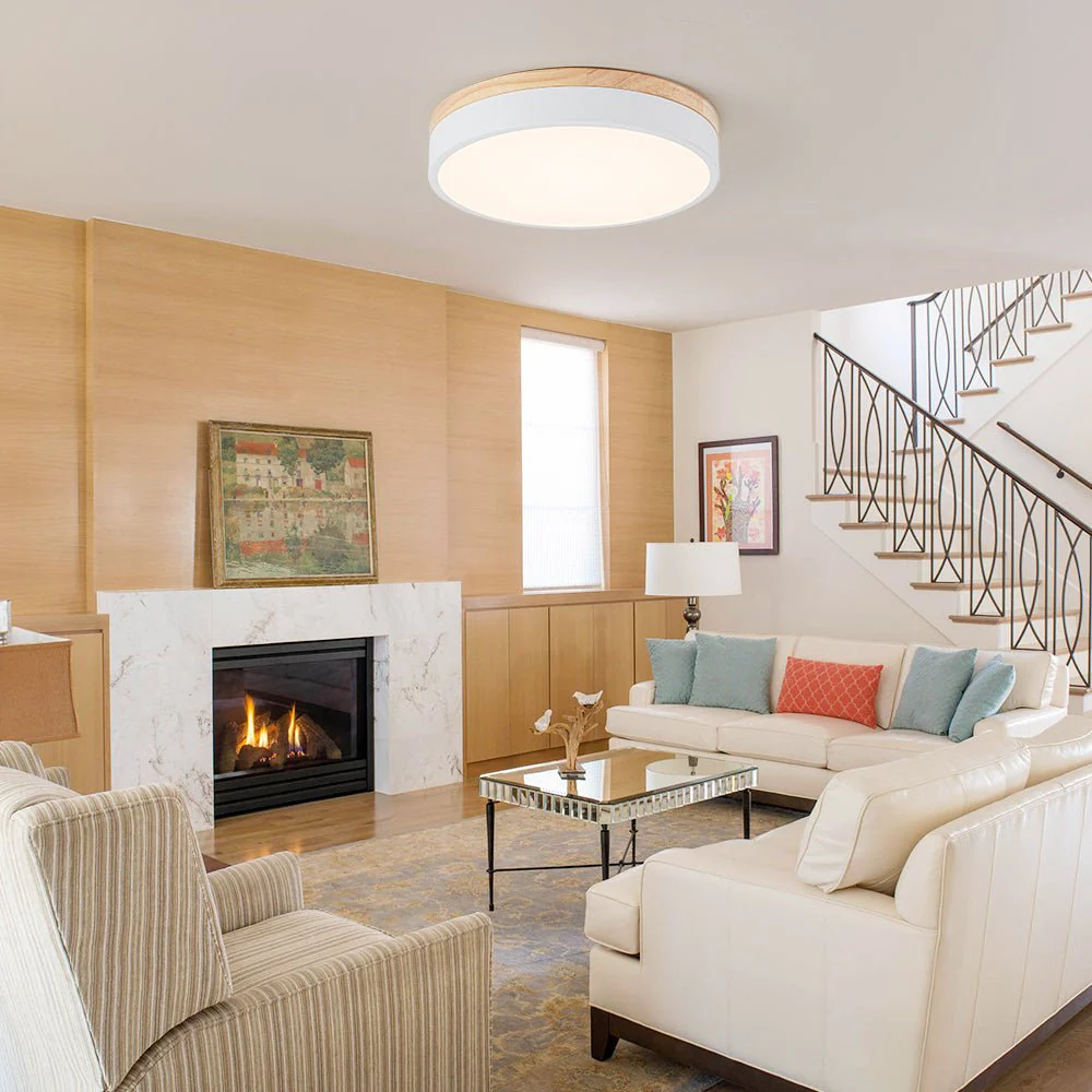 Contemporary Wood Round Dimmable LED Ceiling Light - Image 5