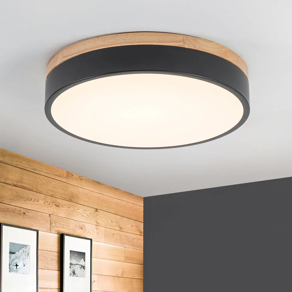 Contemporary Wood Round Dimmable LED Ceiling Light - Image 6