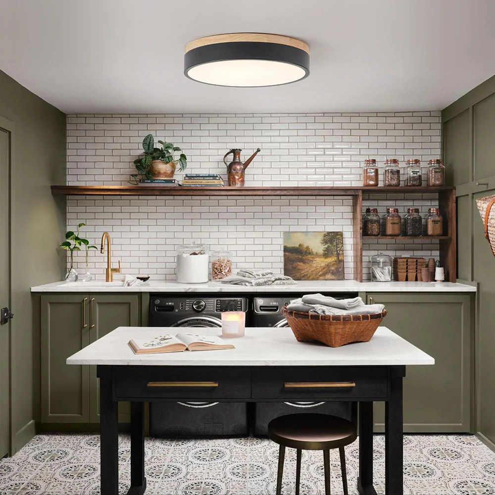 Contemporary Wood Round Dimmable LED Ceiling Light - Image 7