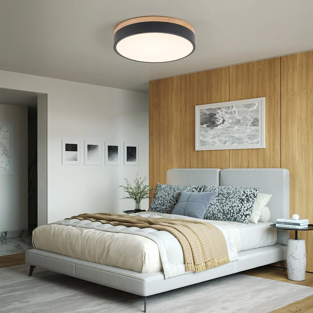 Contemporary Wood Round Dimmable LED Ceiling Light - Image 8