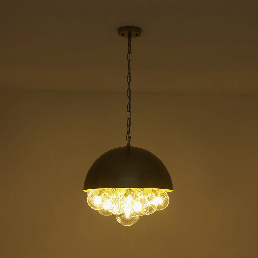 Designer Cluster Glass Globe Metal Dome Pendant Light - Image 17