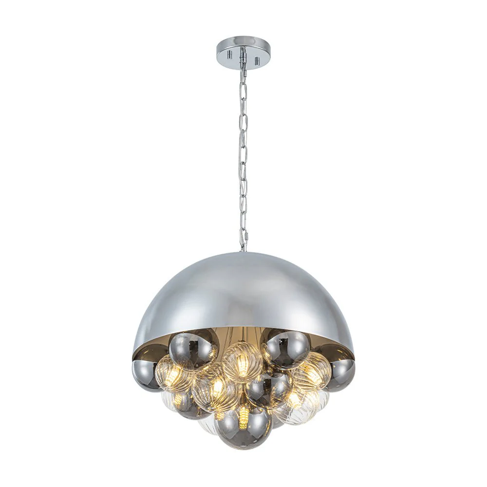 Designer Cluster Glass Globe Metal Dome Pendant Light - Image 21