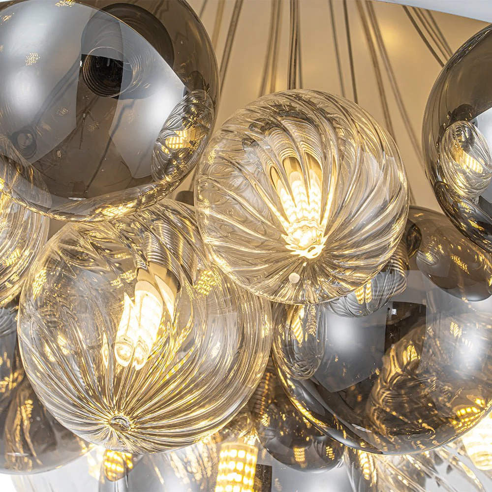 Designer Cluster Glass Globe Metal Dome Pendant Light - Image 25