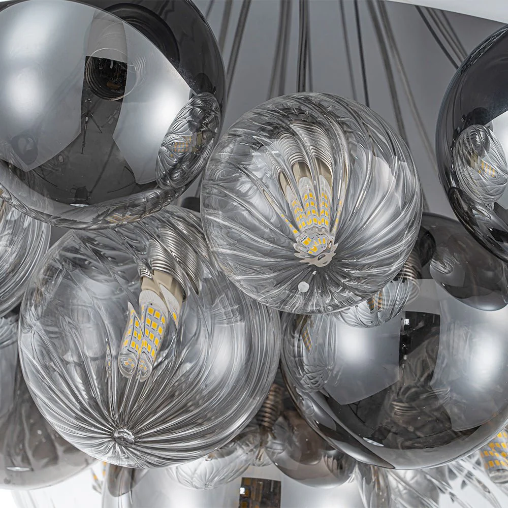 Designer Cluster Glass Globe Metal Dome Pendant Light - Image 26