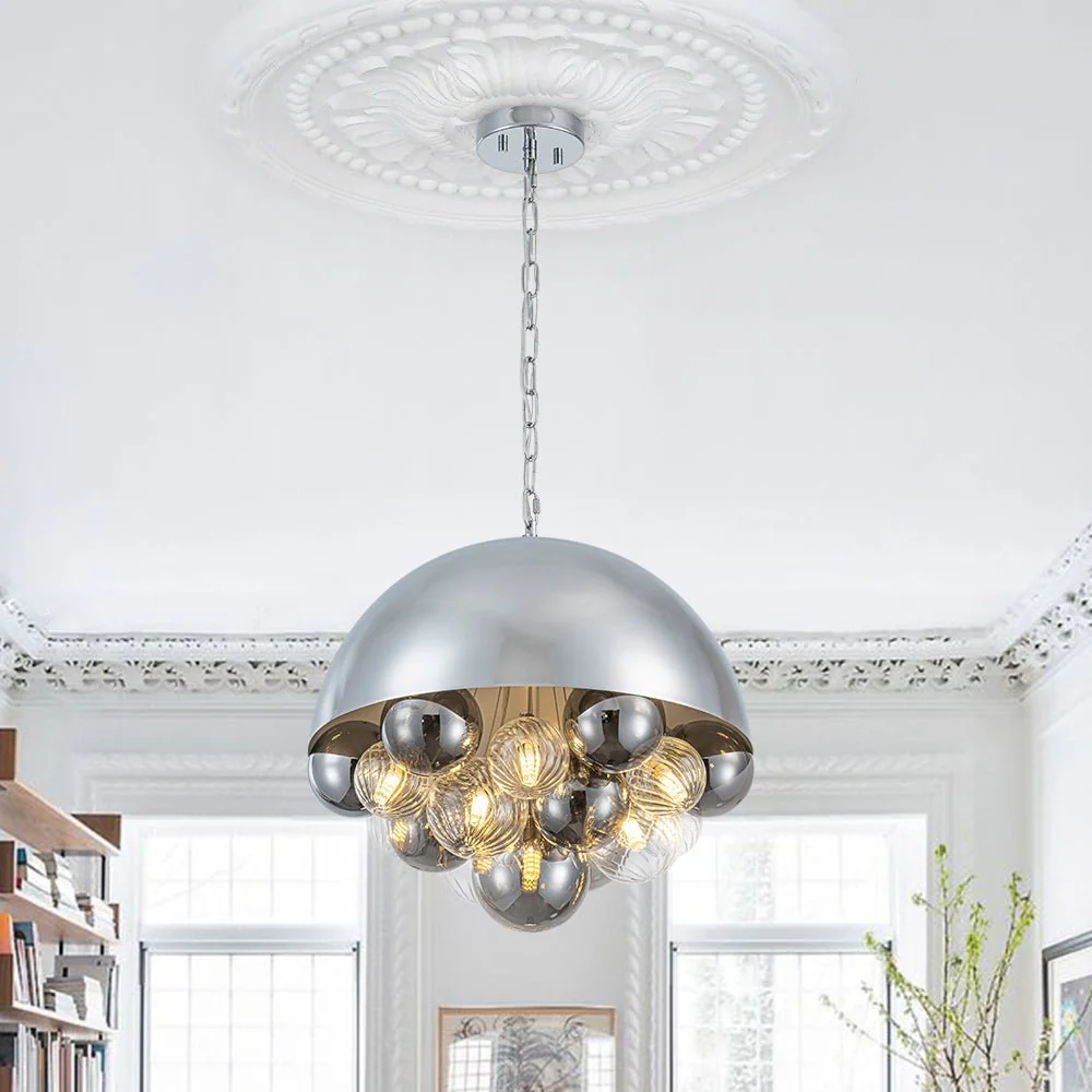 Designer Cluster Glass Globe Metal Dome Pendant Light - Image 3