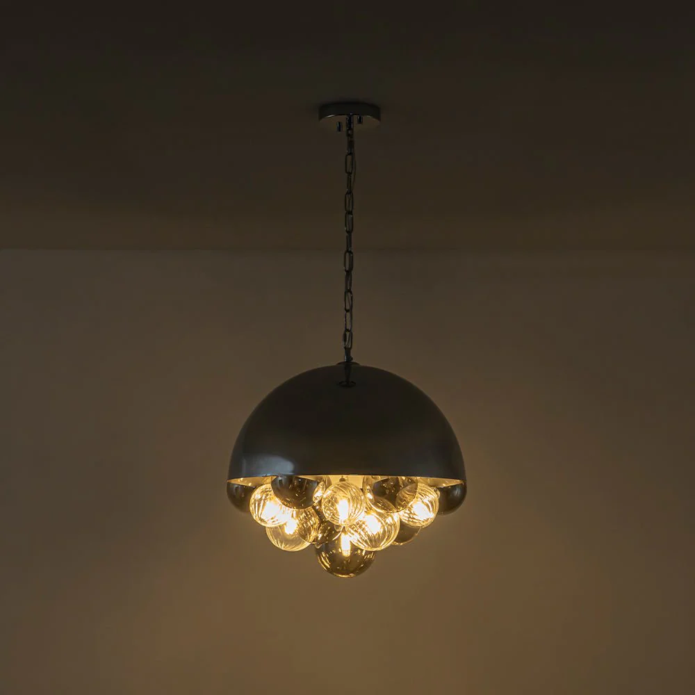 Designer Cluster Glass Globe Metal Dome Pendant Light - Image 30