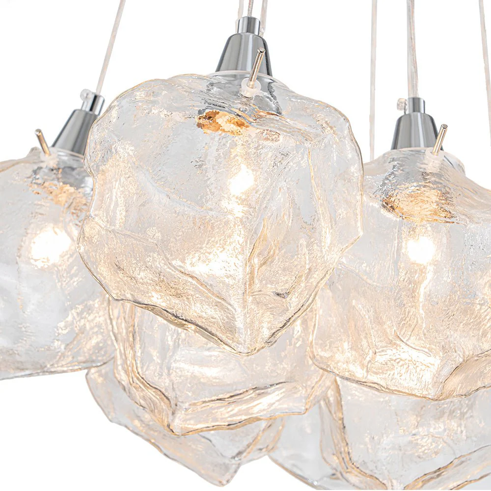 Dimmable 13-Light Frozen Glass Ice Style Cluster Chandelier - Image 11