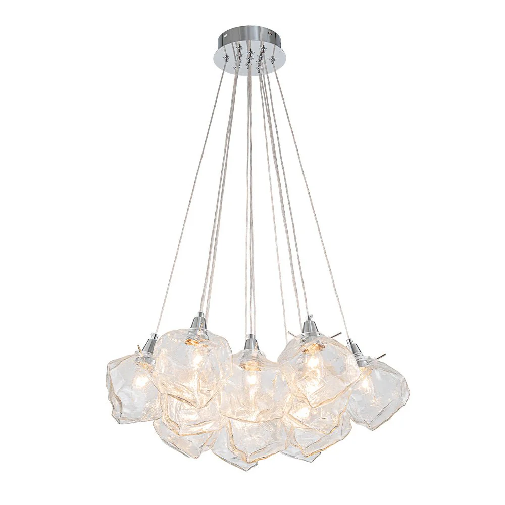 Dimmable 13-Light Frozen Glass Ice Style Cluster Chandelier - Image 7