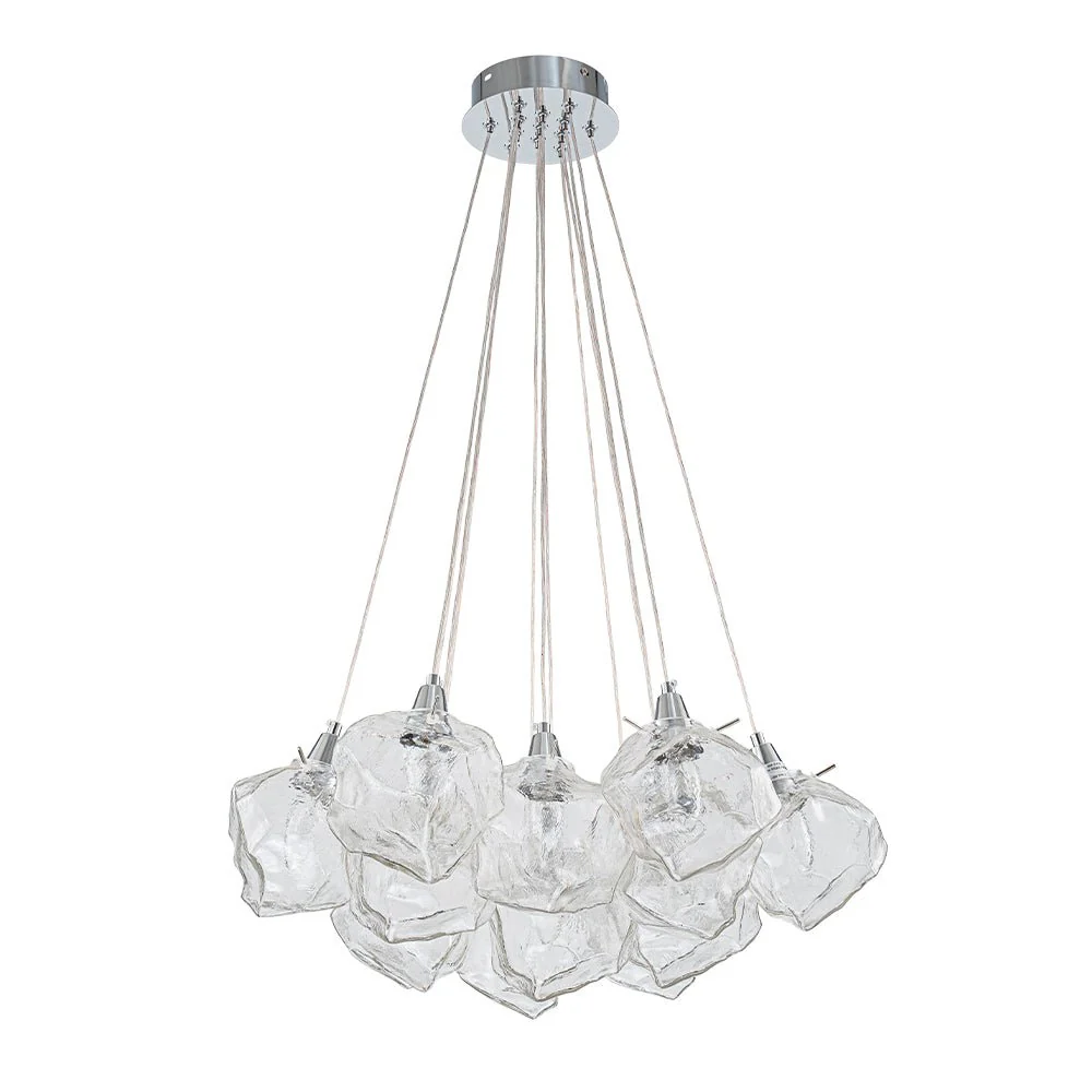 Dimmable 13-Light Frozen Glass Ice Style Cluster Chandelier - Image 8