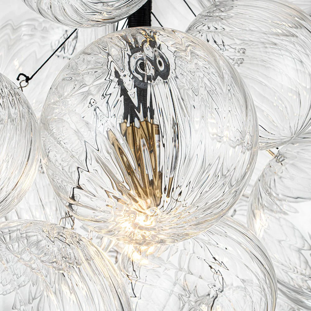 Dimmable Cluster Ribbed Glass Bubble Chandelier Pendant Light - Image 10