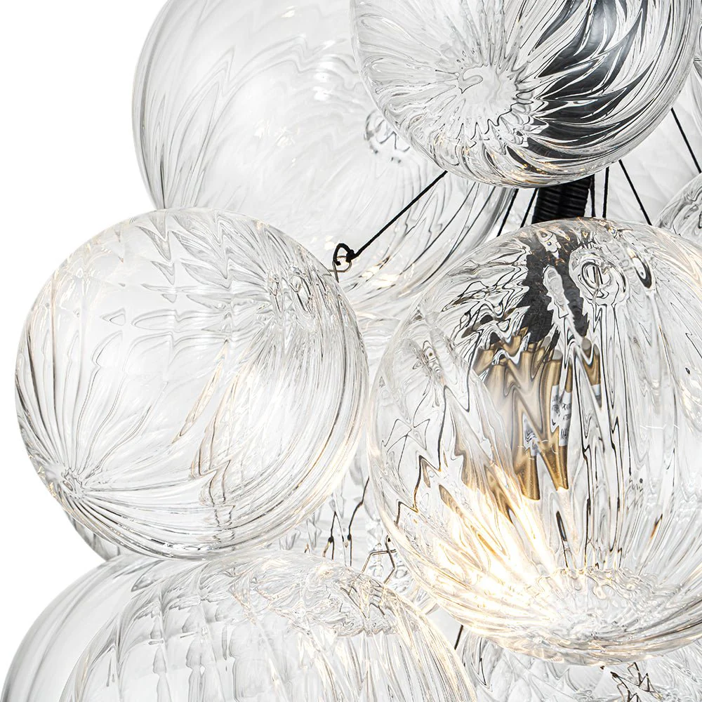 Dimmable Cluster Ribbed Glass Bubble Chandelier Pendant Light - Image 12