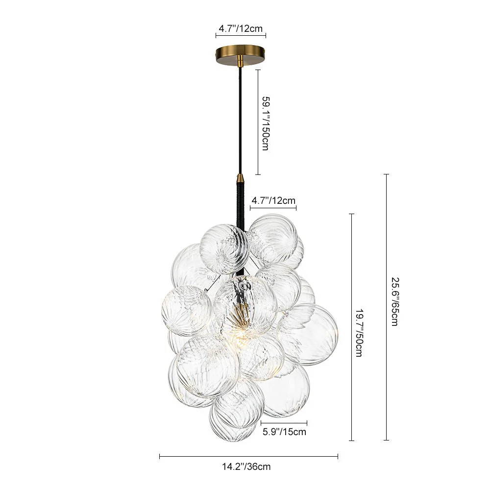 Dimmable Cluster Ribbed Glass Bubble Chandelier Pendant Light - Image 14