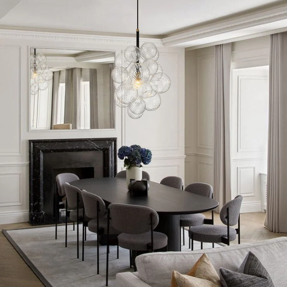 Dimmable Cluster Ribbed Glass Bubble Chandelier Pendant Light - Image 2