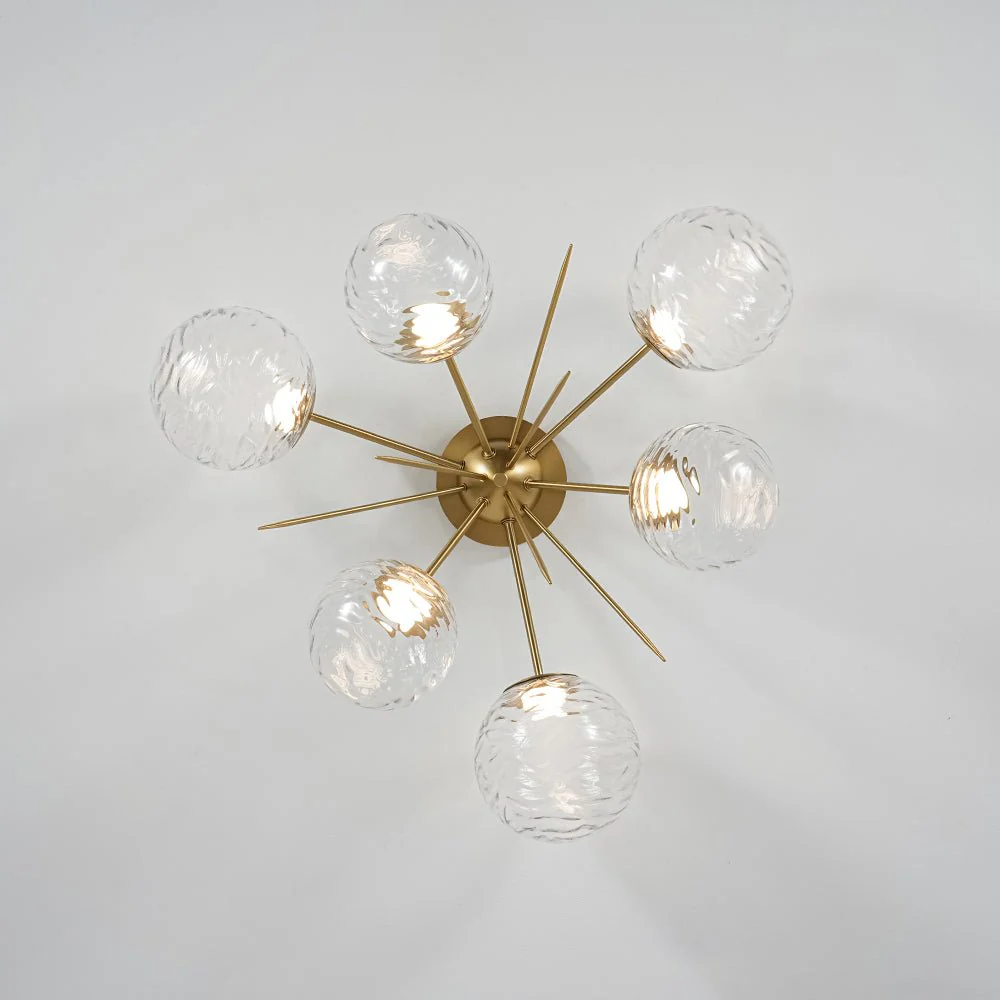 Dimmable LED 6-Light Ripple Glass Sputnik Semi Flush Chandelier - Image 11