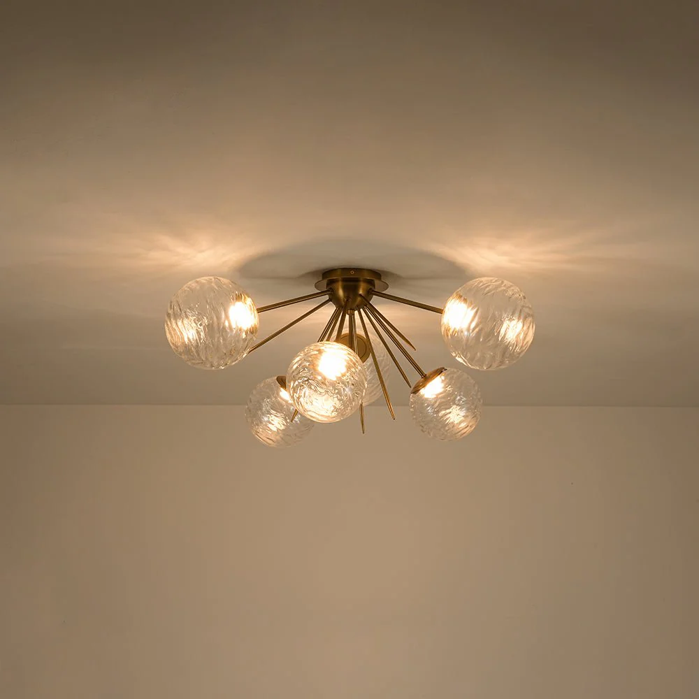 Dimmable LED 6-Light Ripple Glass Sputnik Semi Flush Chandelier - Image 12