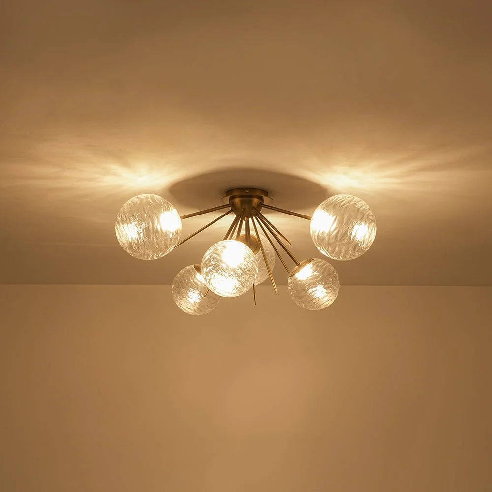 Dimmable LED 6-Light Ripple Glass Sputnik Semi Flush Chandelier - Image 13