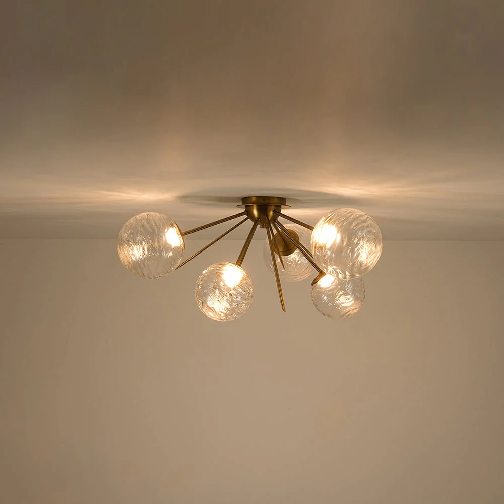 Dimmable LED 6-Light Ripple Glass Sputnik Semi Flush Chandelier - Image 14