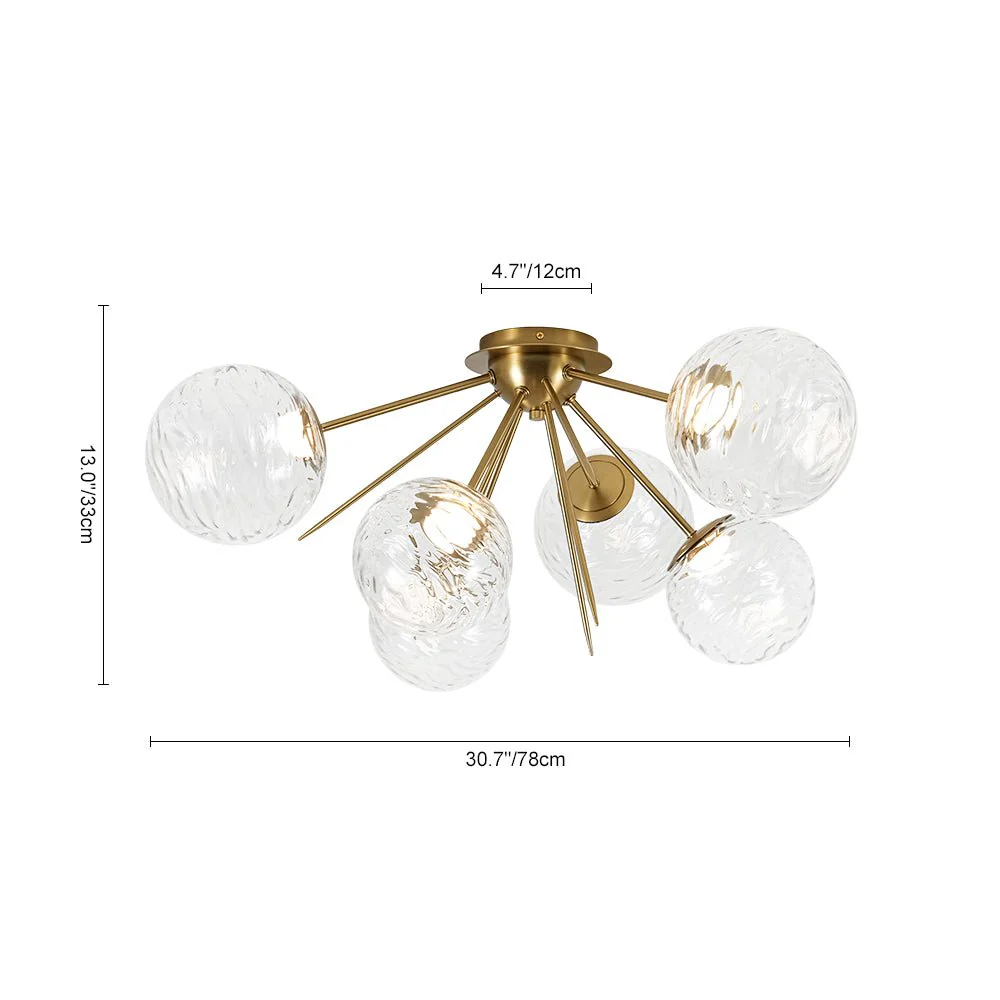 Dimmable LED 6-Light Ripple Glass Sputnik Semi Flush Chandelier - Image 15