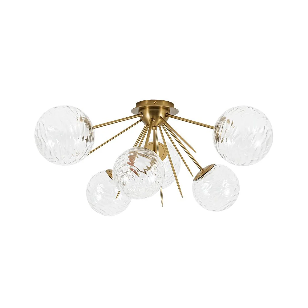 Dimmable LED 6-Light Ripple Glass Sputnik Semi Flush Chandelier - Image 4
