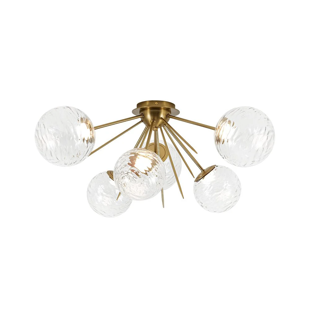 Dimmable LED 6-Light Ripple Glass Sputnik Semi Flush Chandelier - Image 5