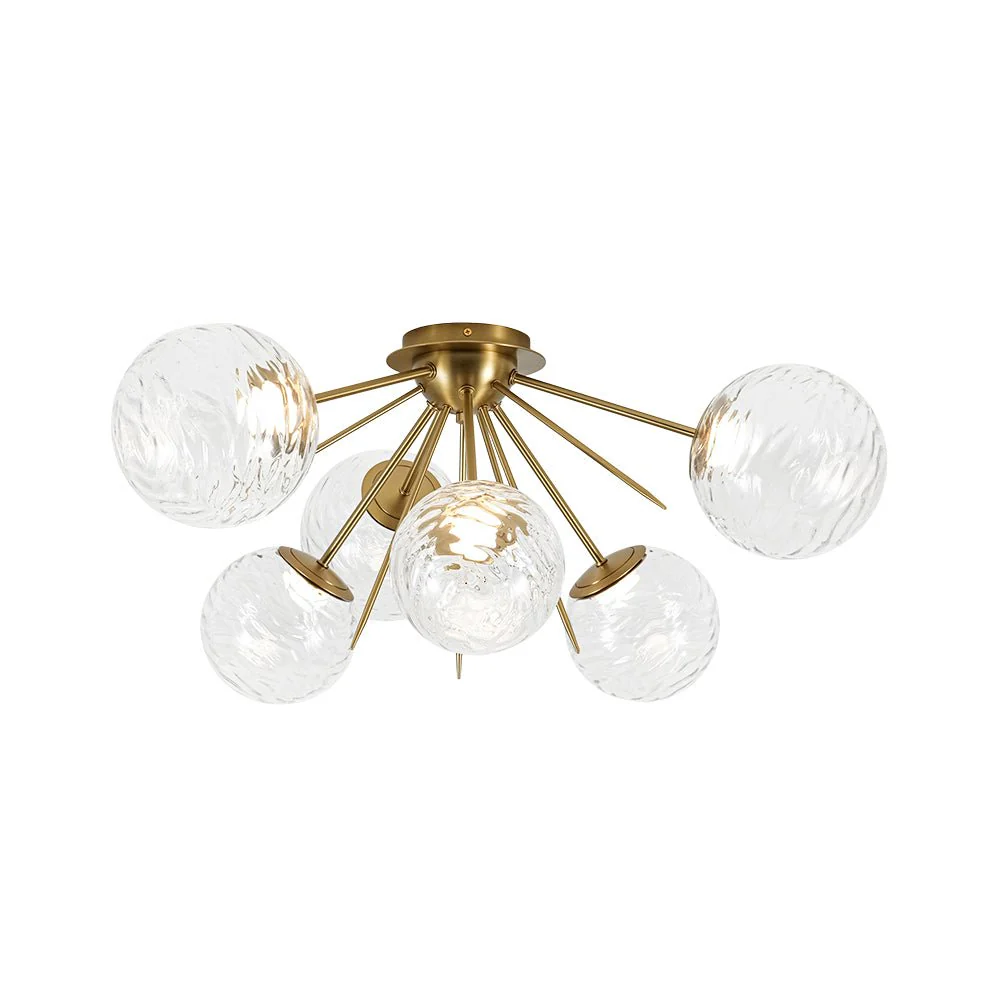 Dimmable LED 6-Light Ripple Glass Sputnik Semi Flush Chandelier - Image 6
