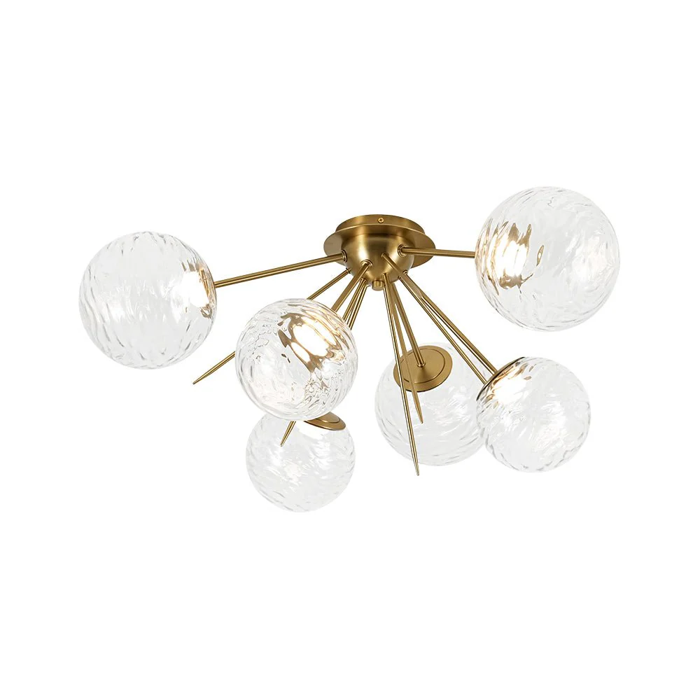 Dimmable LED 6-Light Ripple Glass Sputnik Semi Flush Chandelier - Image 7