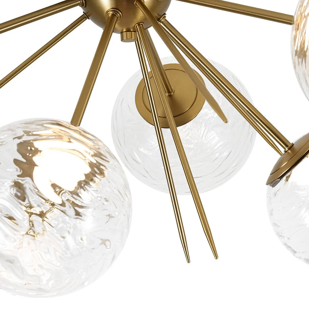 Dimmable LED 6-Light Ripple Glass Sputnik Semi Flush Chandelier - Image 8