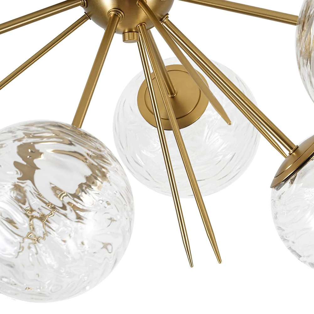 Dimmable LED 6-Light Ripple Glass Sputnik Semi Flush Chandelier - Image 9