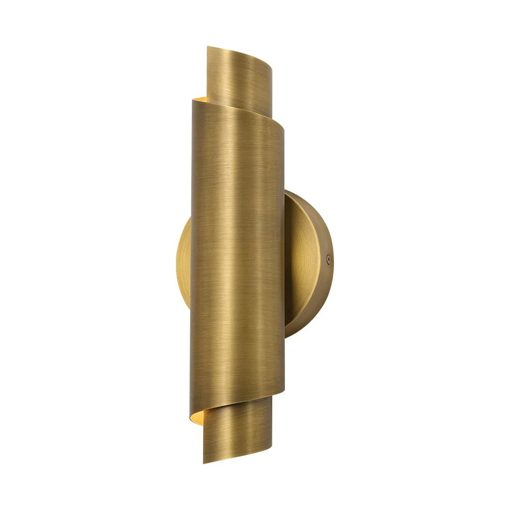 Dimmable LED Aged Brass Up Down Metal Tube Wall Sconce - Image 3